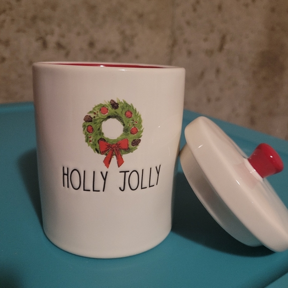 Rae Dunn Holly Jolly Wreath container - Picture 3 of 3